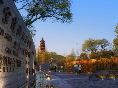  新中式古建民俗公园psd 