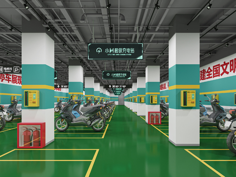  地下停车场 非机动车3d模型 