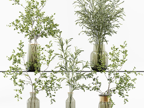  现代水生绿植玻璃花瓶3d模型 