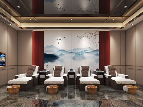  新中式足疗 沐足房3d模型 