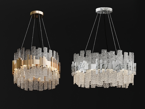  现代简约玻璃水晶吊灯3d模型下载 金属框架装饰灯具 奢华客厅餐厅吊灯设计 