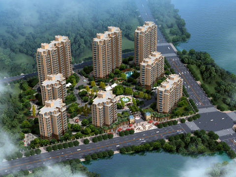  现代小区鸟瞰psd 