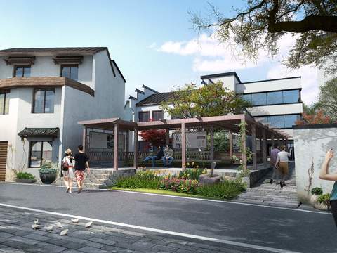  新中式亭子 长廊psd 