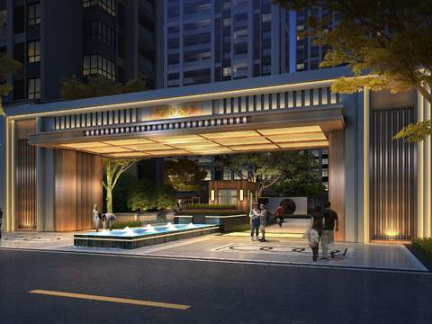  新中式住宅楼门面门头psd 