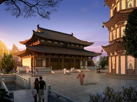  中式古建寺庙PSD 