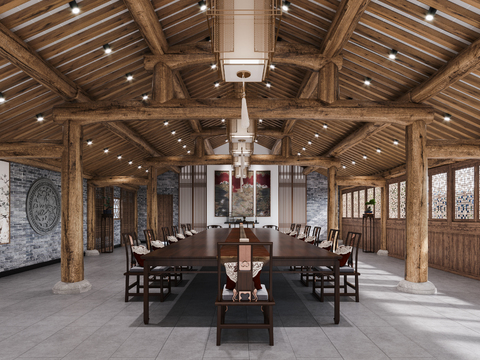  新中式酒店会议室3d模型 