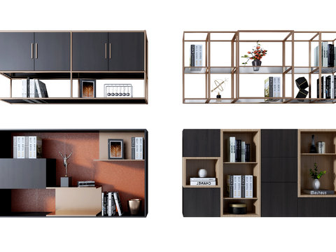  现代吊柜壁柜组合3d模型下载 家居装饰收纳展示柜书架设计 