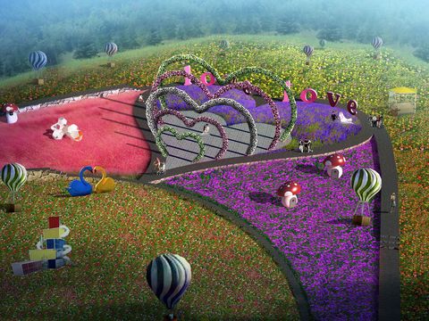  现代花海公园鸟瞰psd 