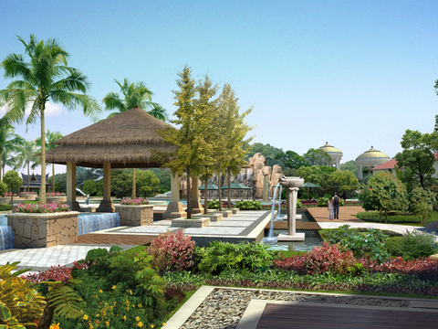  现代公园茅草凉亭 亭子psd 