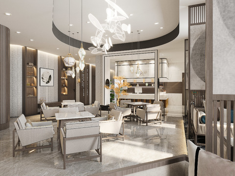  新中式茶楼大厅3d模型 