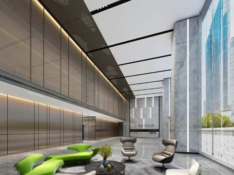  现代办公楼大堂前台3d模型 