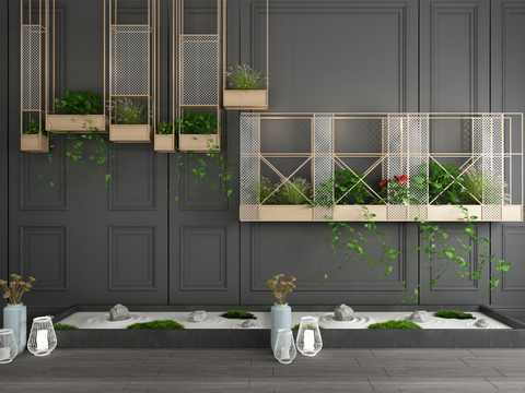  现代绿植盆栽花架吊篮3d模型 