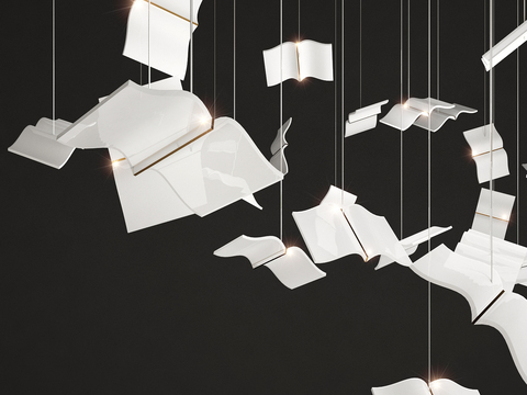  悬浮书本艺术灯3d模型下载 现代装饰灯具设计 创意书籍造型吊灯 