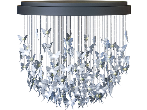  现代简约蝴蝶水晶吊灯3d模型下载 金属玻璃装饰灯具 家居客厅艺术吊灯 