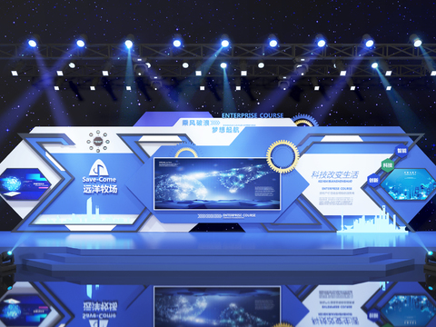  现代展厅舞台背景墙3d模型 