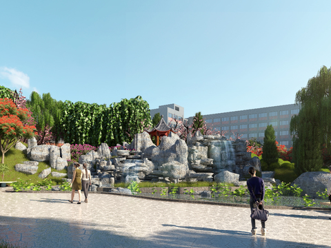  公园景观 假山3d模型 