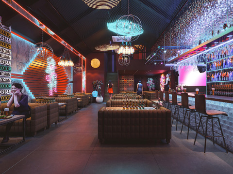  现代轻奢酒吧3d模型 