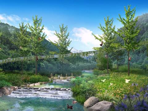  园林跌水 流水景观psd 