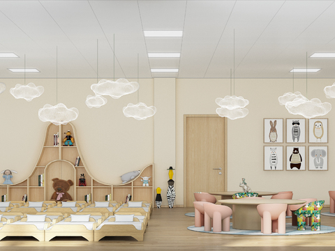  现代幼儿园午休室3d模型 