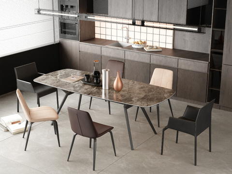 长条餐桌椅3d模型