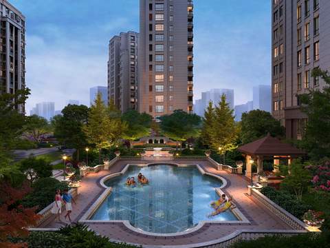  现代小区游泳池鸟瞰psd 