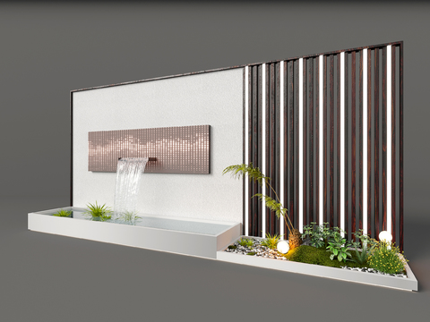  景观围墙 喷泉流水3d模型 