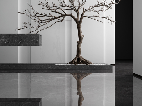  现代枯树水景小品3d模型 