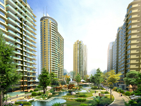  现代住宅楼外观psd 