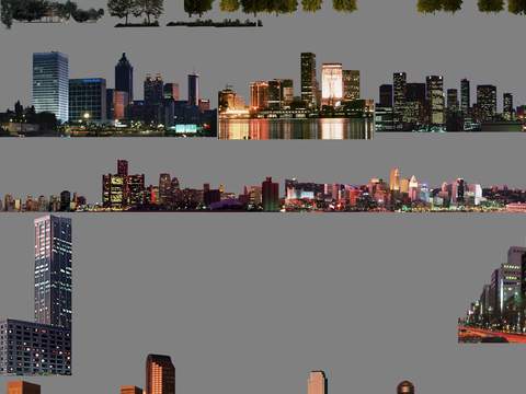  现代办公楼建筑外观夜景素材psd 