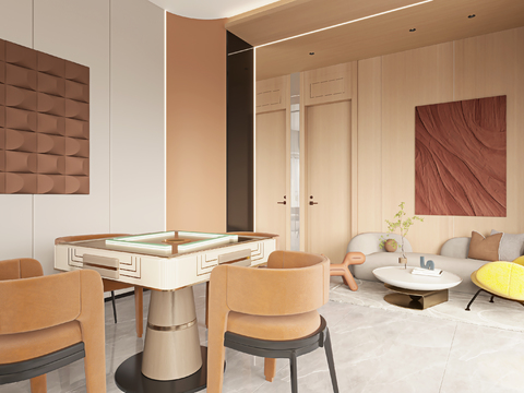  现代麻将室3d模型 