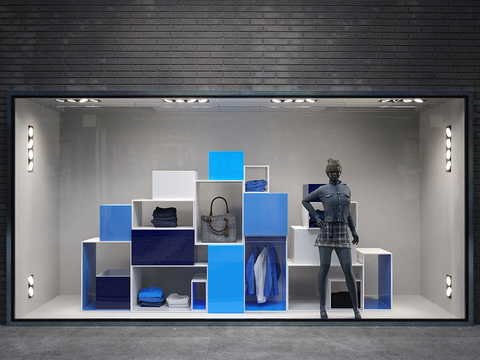  现代店铺衣服包包橱窗3d模型 