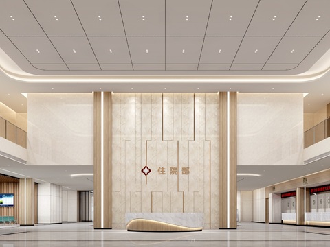  现代医院住院部前台大厅3d模型 