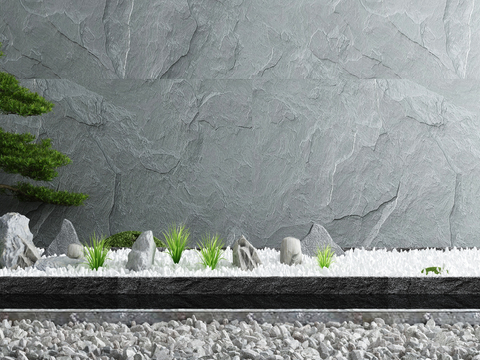  新中式松树石头小草景观小品3d模型 