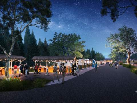  现代商业小吃街夜景景观psd 