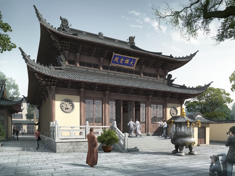  新中式古建民俗外观psd 