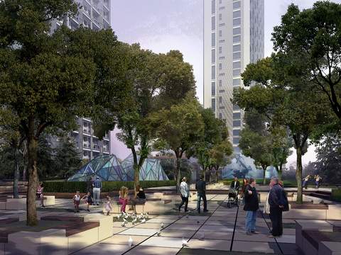  现代广场公园景观psd 