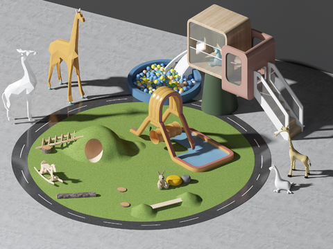  游乐器材 滑滑梯 木马车 海洋球3d模型 