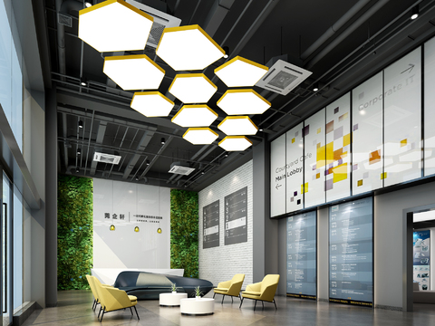  工业风办公楼大堂接待区3d模型 