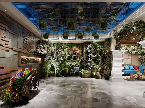  现代鲜花音乐餐厅3d模型 