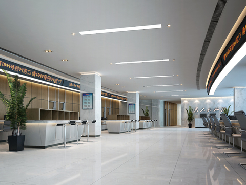  现代行政办公大厅3D模型 