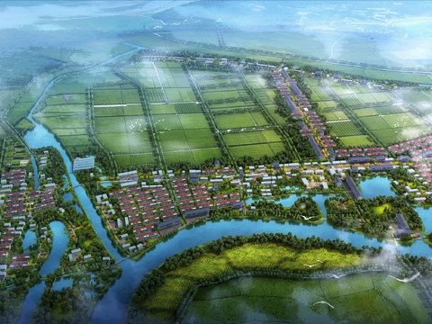  现代乡村园林鸟瞰psd 