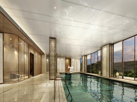  现代酒店室内游泳池3d模型 