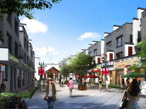  新中式商业街 步行街psd 