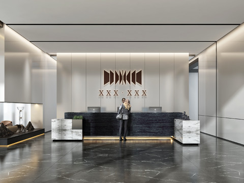  办公室大堂 前台3d模型 