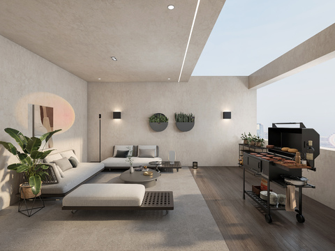  现代露台休闲区3d模型 