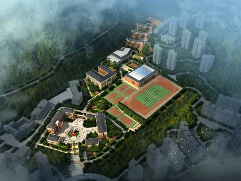  现代学校操场外观鸟瞰3psd 