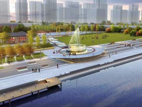  现代湖边公园景观psd 