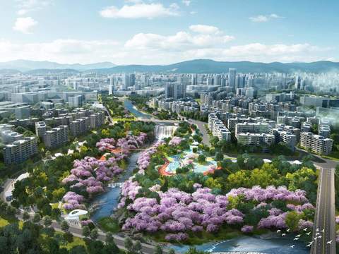  瀑布 滨水公园psd 