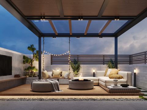  现代庭院花园3d模型 