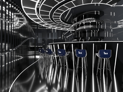  工业风科技概念酒吧3d模型 